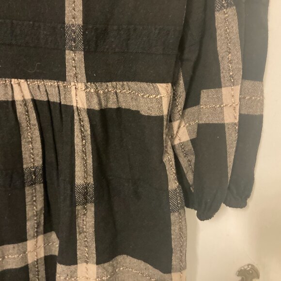 Polagram Black Tan Plaid Embroidered Puff 3/4 Sleeve Modest Midi Dress (Copy) - Picture 3 of 7